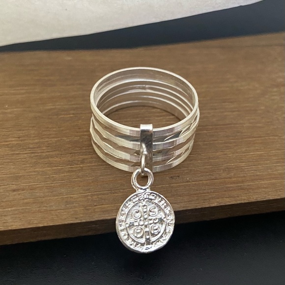 7 Stack Ring 925 Sterling Silver Saint Benedict Anillo Semanario Handmade Mexico - Picture 2 of 11